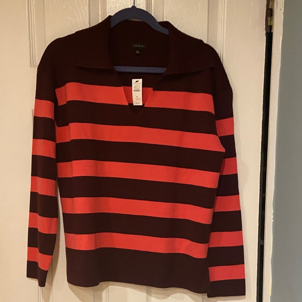Talbots Striped Burgundy and Pink Long Sleeve Sweater NWT